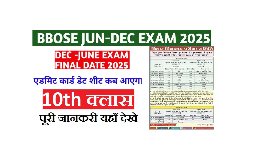 BBOSE 10th Exam Time Table 2025